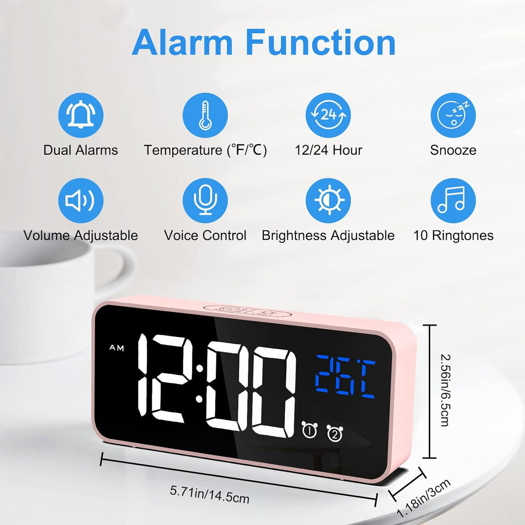 CHEREEKI Digitaler Wecker, LED Digitaluhr mit Temperaturanzeige Tragbarer Spiegelalarm Tischuhr mit