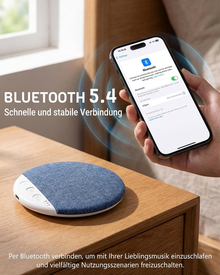Kissenlautsprecher Bluetooth, Tragbarer Kopfkissen Lautsprecher mit BT 5.4, Weissem Rauschen & Timer