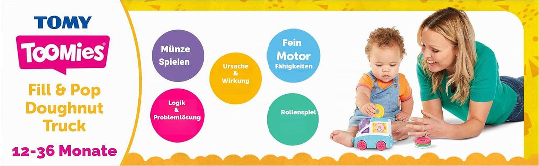 TOMY Toomies Versteck- und Quiek Mein kleiner Donut Lieferwagen, das Schiebe und Osterspielzeug für