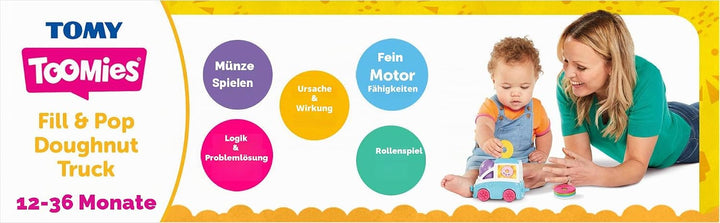 TOMY Toomies Versteck- und Quiek Mein kleiner Donut Lieferwagen, das Schiebe und Osterspielzeug für