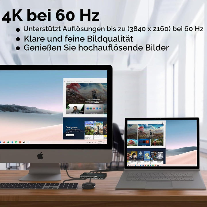 DP KVM Switch 2 Port, 4K @ 60Hz DisplayPort KVM Umschalter für 2 PCs 1 Monitor + 3 USB2.0-Geräte, DP