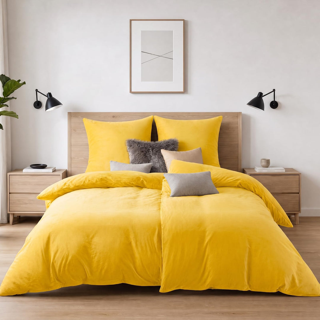 Soifox Winter Flanell Bettwäsche 180x200 - Gelb Flauschige und Warme Cashmere Touch Bettbezug + Kiss