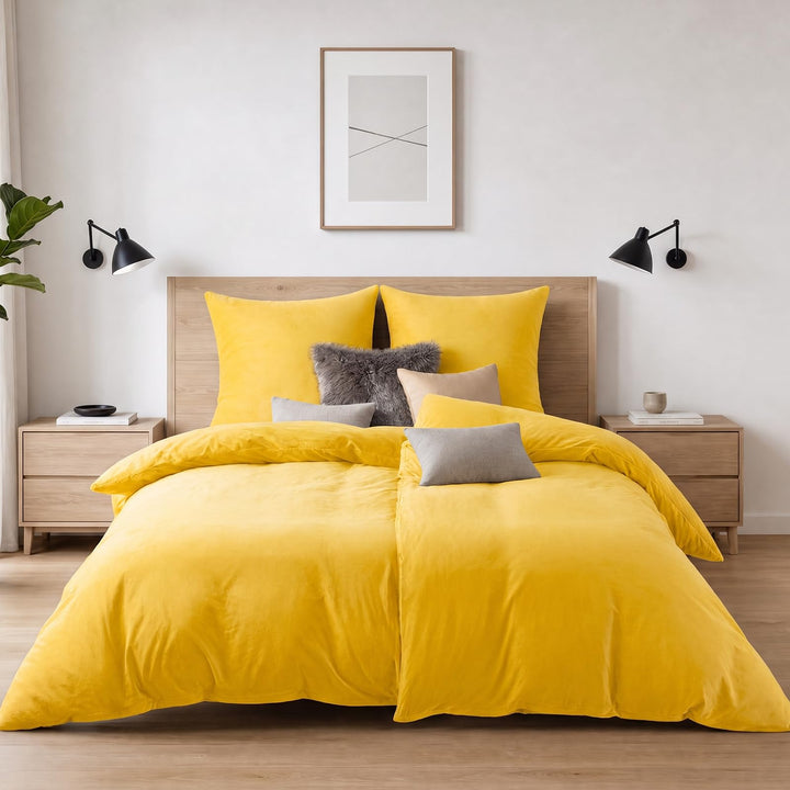 Soifox Winter Flanell Bettwäsche 180x200 - Gelb Flauschige und Warme Cashmere Touch Bettbezug + Kiss