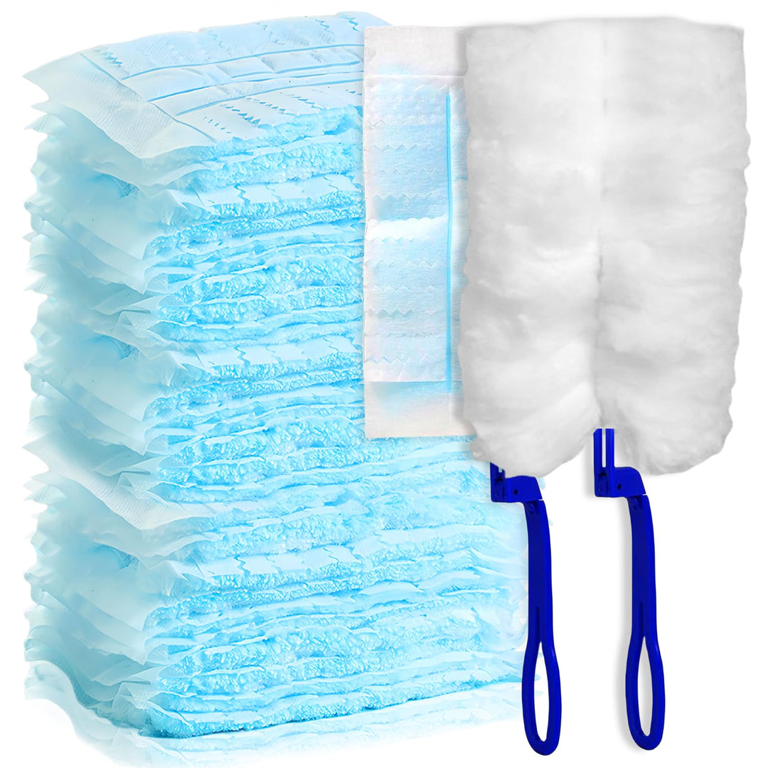 50 Stück Staubmagnet Staubwedel Nachfüllpack für Swiffer, Mikrofaser Staubwischer mit 2 Handgriff vo