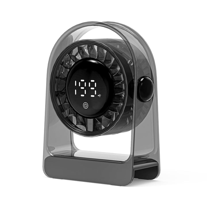 Transparenter Tischventilator, 1800mAh USB Ventilator mit Digitalanzeige, Kleiner Tischventilator Au