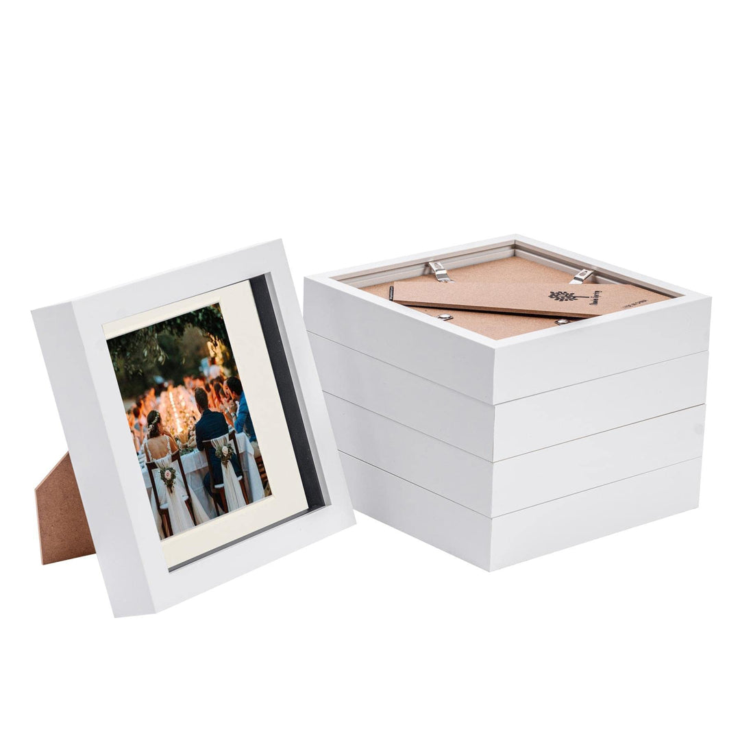 Nicola Spring 3D-Box Fotorahmen - 6 X 6 mit 4 X 4 Montierung - Weiss/Elfenbein - Pack Von 5