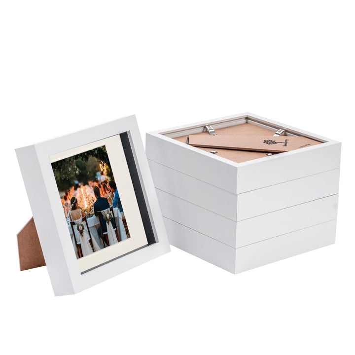 Nicola Spring 3D-Box Fotorahmen - 6 X 6 mit 4 X 4 Montierung - Weiss/Elfenbein - Pack Von 5