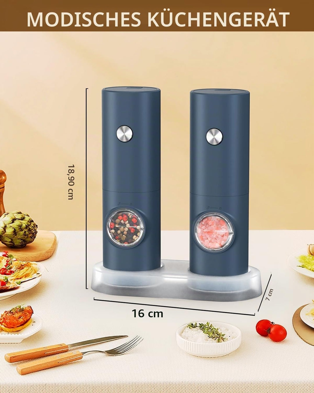 CIRCLE JOY Salz und Pfeffermühlen Elektrische 2er Set Batteriebetriebenen Gewürzmühle mit Basis, Wei