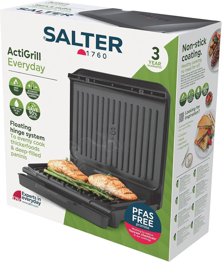 Salter ActiGrill Alltag – 4-Portionen-Mittelgrosser Gesundheitsgrill, Schwebendes Scharnier für dick