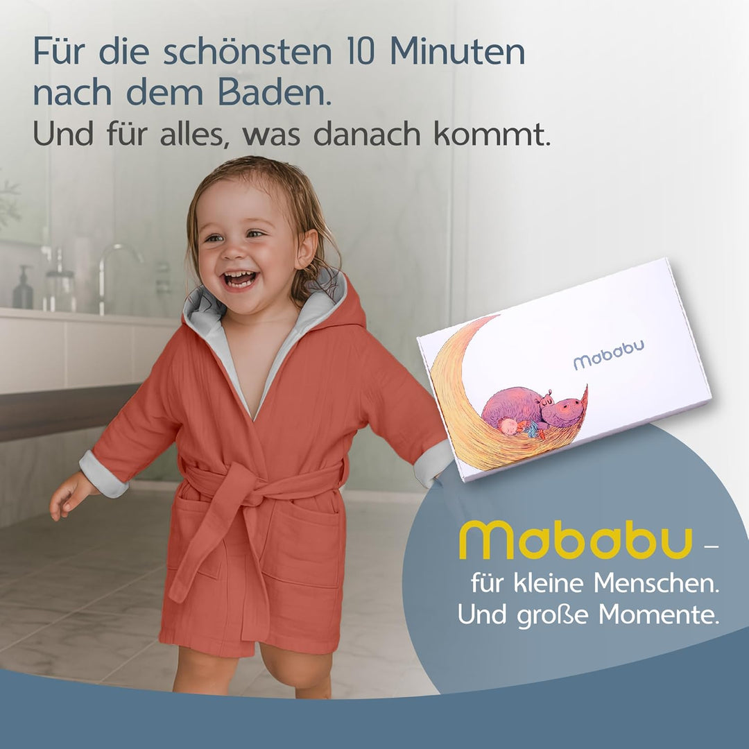 Bademantel Kinder mit Kapuze | 100% Bio-Baumwolle GOTS Zertifiziert | Premium Musselin Kinderbademan
