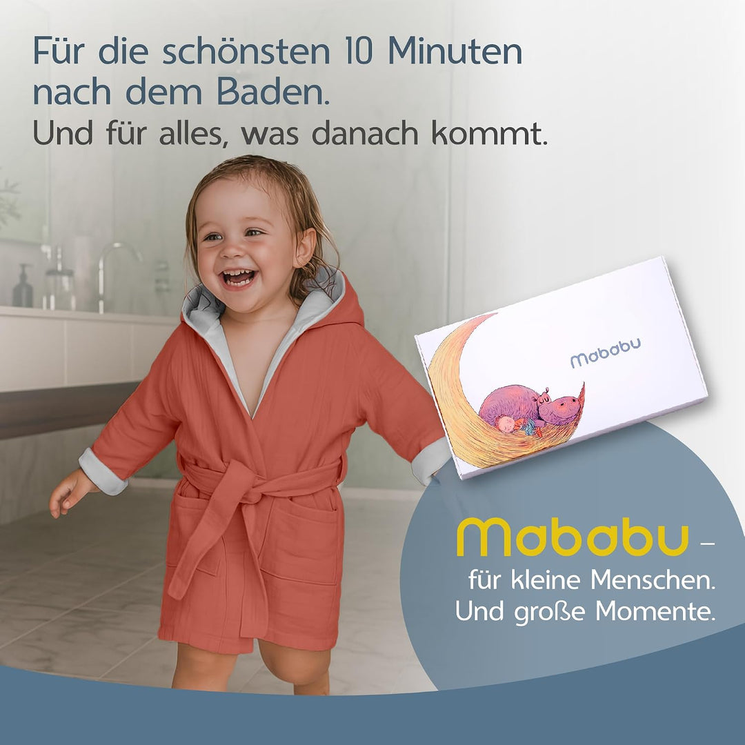Bademantel Kinder mit Kapuze | 100% Bio-Baumwolle GOTS Zertifiziert | Premium Musselin Kinderbademan