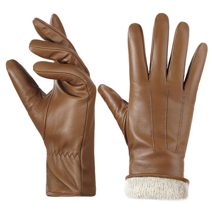 BISON DENIM leder handschuhe damen-Kaschmirverkleidung, Touchscreen und Winterhandschuhe Kaffee XXL,