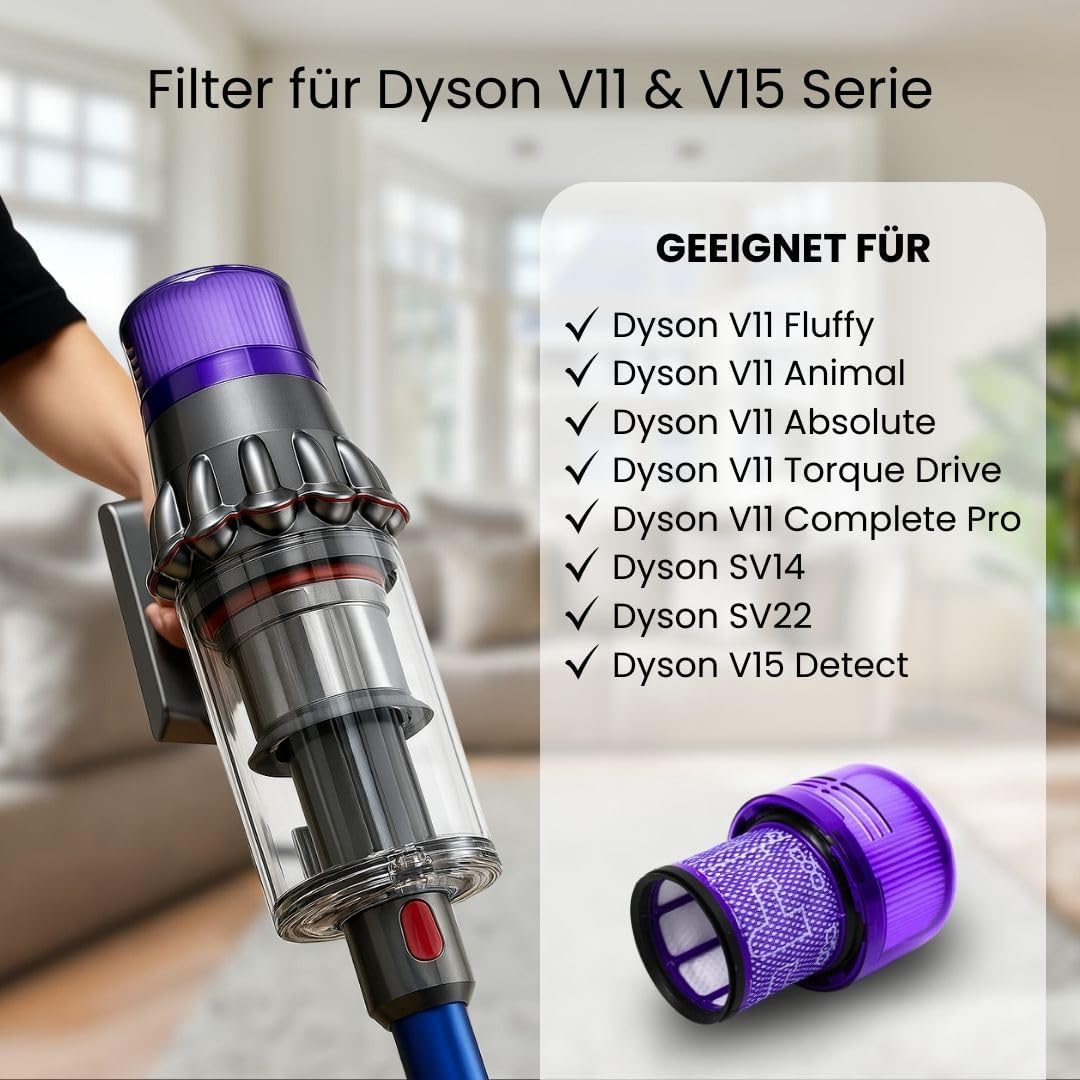 Dripl Filter für Dyson V11/V15 Staubsauger - 3er Pack - Ersatzfilter langlebig & effizient für maxim