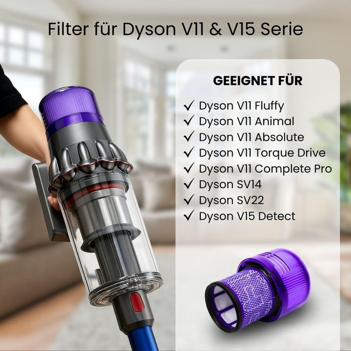 Dripl Filter für Dyson V11/V15 Staubsauger - 3er Pack - Ersatzfilter langlebig & effizient für maxim