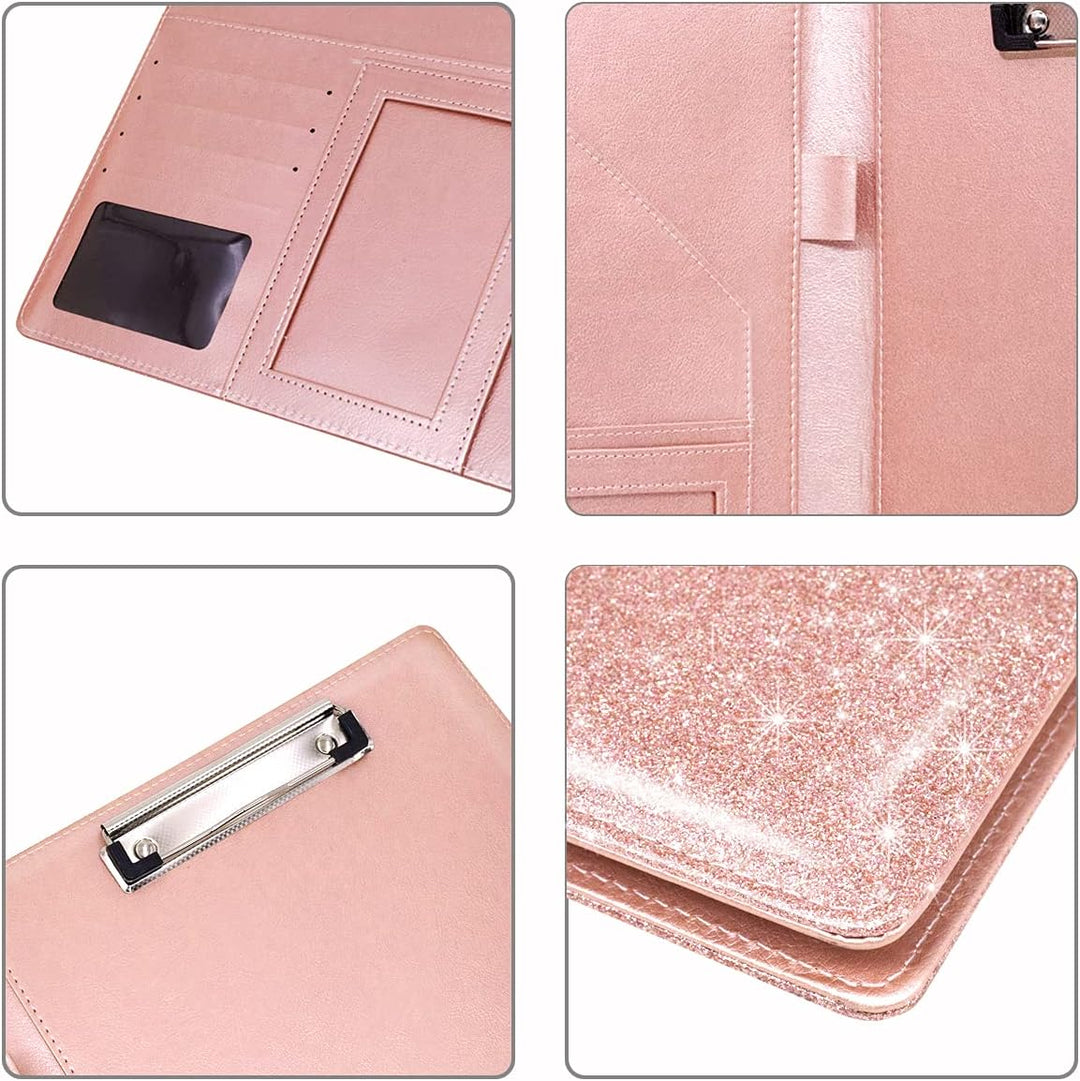 Padfolio/Resume-Portfolio-Ordner, glitzernd, rosa für Damen, WAVEYU niedliches rosa Padfolio-Einband