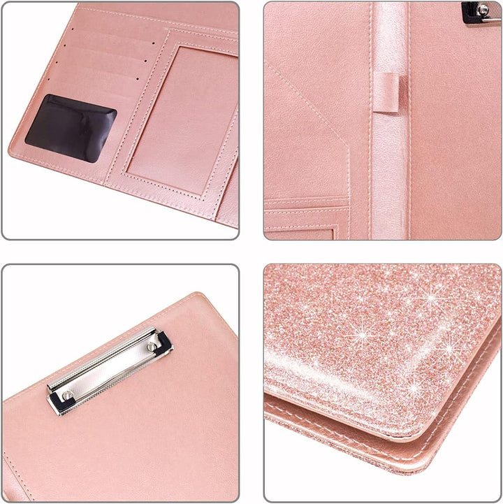 Padfolio/Resume-Portfolio-Ordner, glitzernd, rosa für Damen, WAVEYU niedliches rosa Padfolio-Einband