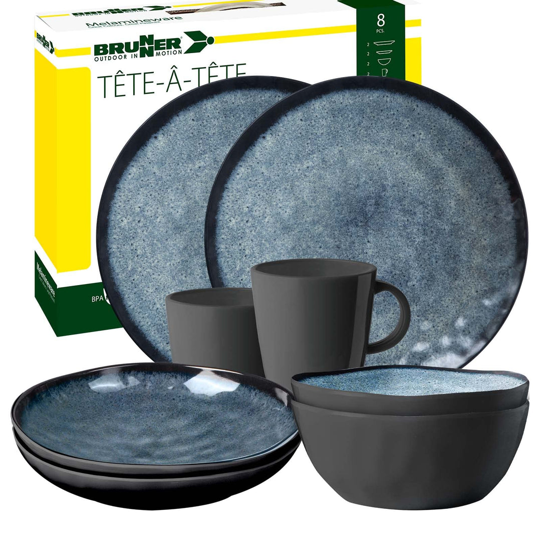 BRUNNER - Campinggeschirr Melamin (Set: 8, 12, 16 oder 36 Teilig), 2-4 Personen - Venetian - Hochwer