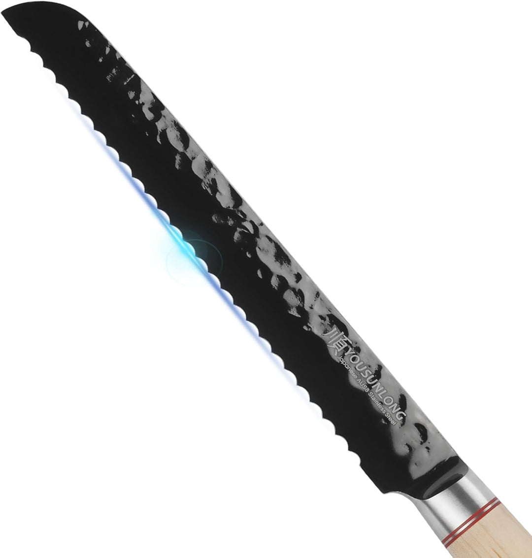 YOUSUNLONG Brotmesser 203mm Sägemesser - Japanischer AUS8 Stahl mit schwarzer Titanbeschichtung - Gr