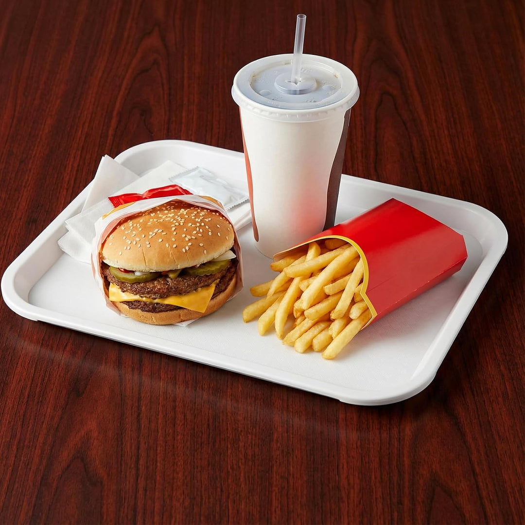 FUNSUEI 8 Stück Fast Food Tablett, 35 x 27 x 2,3cm Kunststoff Rechteckig Serviertablett, Weiss Kunst