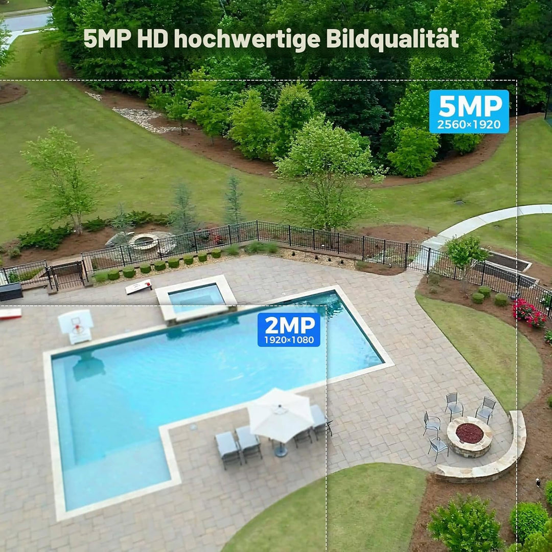 Hiseeu 5 MP Überwachungskamera Aussen-WLAN mit automatischer Verfolgung, 350°/90° schwenkbar, Farbna