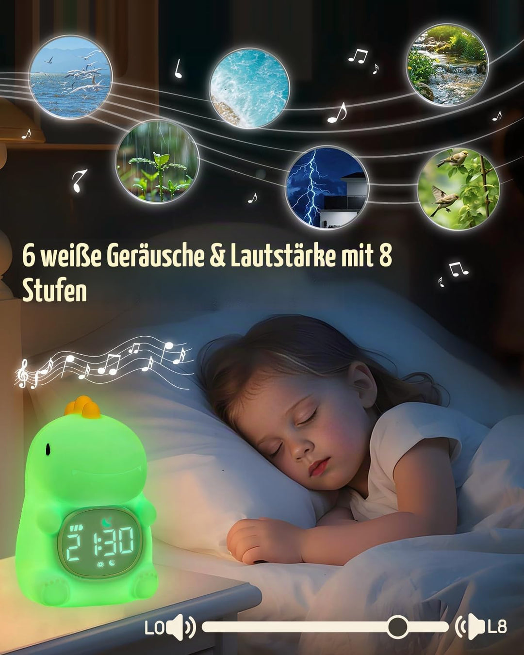 Yiliaw Dinosaurier Kinderwecker mit Nachtlicht – Schlaftrainer & Aufwachuhr, wiederaufladbare Siliko