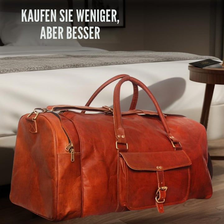ALASKA EXPORTS Harvey Echtes Leder Holdall Duffel Gym Weekender Gepäck Reise Schulter Vintage Tasche