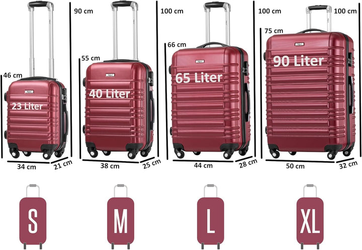 Zelsius Koffer Set 4 Stück, Rot | ABS Hartschalenkoffer mit Zahlenschloss, 4 Rollen und Innen Trennw