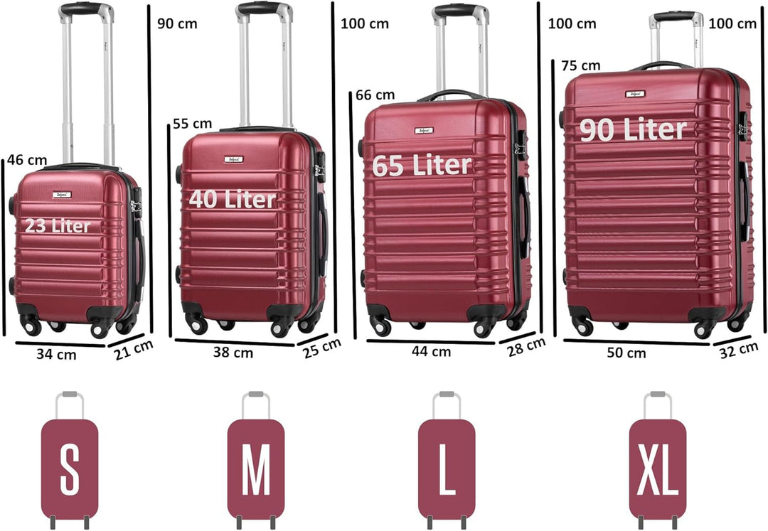 Zelsius Koffer Set 4 Stück, Rot | ABS Hartschalenkoffer mit Zahlenschloss, 4 Rollen und Innen Trennw