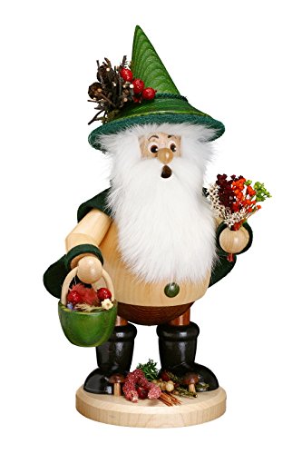 DWU Original Erzgebirgischer Räuchermann® Waldwichtel gross Kräutersammler grün - inkl. Original Cro