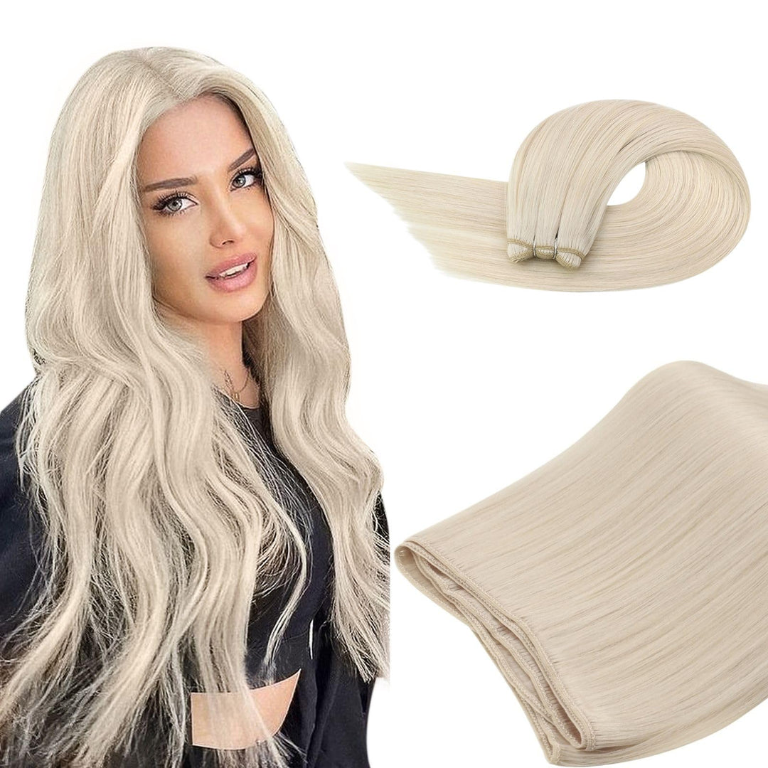 Ugeat Tressen Echthaar Platinblond 45 cm Extensions Tressen Echthaar Blond Glatt Haartressen Platinb