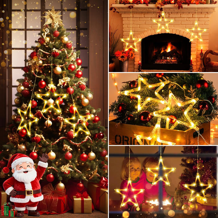 Ulinek Fensterdeko 3 Sterne mit Batteriebetrieb 30 LEDs [1M+0.6M] Sterne Weihnachtsdeko Fenster mit