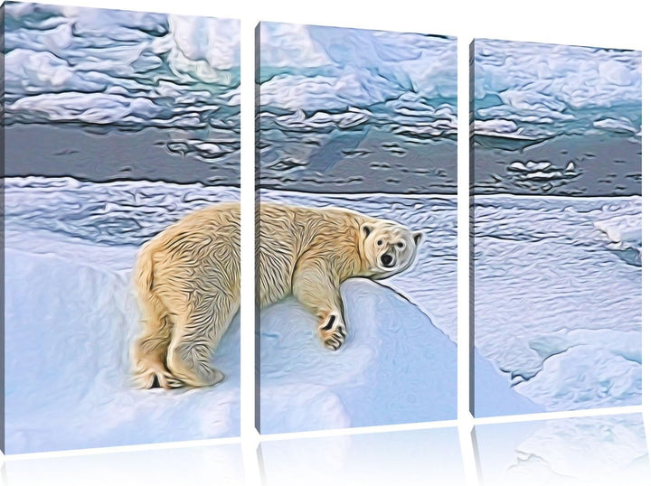schöner Eisbär auf kleinem Eisberg NewArt 3-Teiler Leinwandbild 120x80 Bild auf Leinwand, XXL riesig