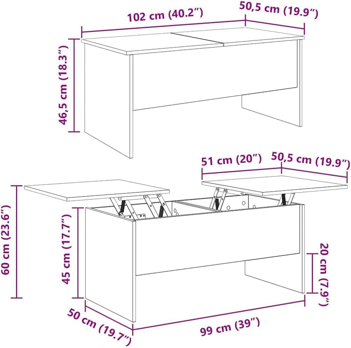 vidaXL Couchtisch Altholz 102 x 50,5 x 46,5 cm Holzwerkstoff, Eleganter Wohnzimmertisch, rechteckige
