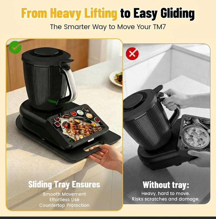 GFTIME Gleitbrett für Thermomix TM7, mit Gummifüssen & Rollen, Praktisches Zubehör für Thermomix TM7
