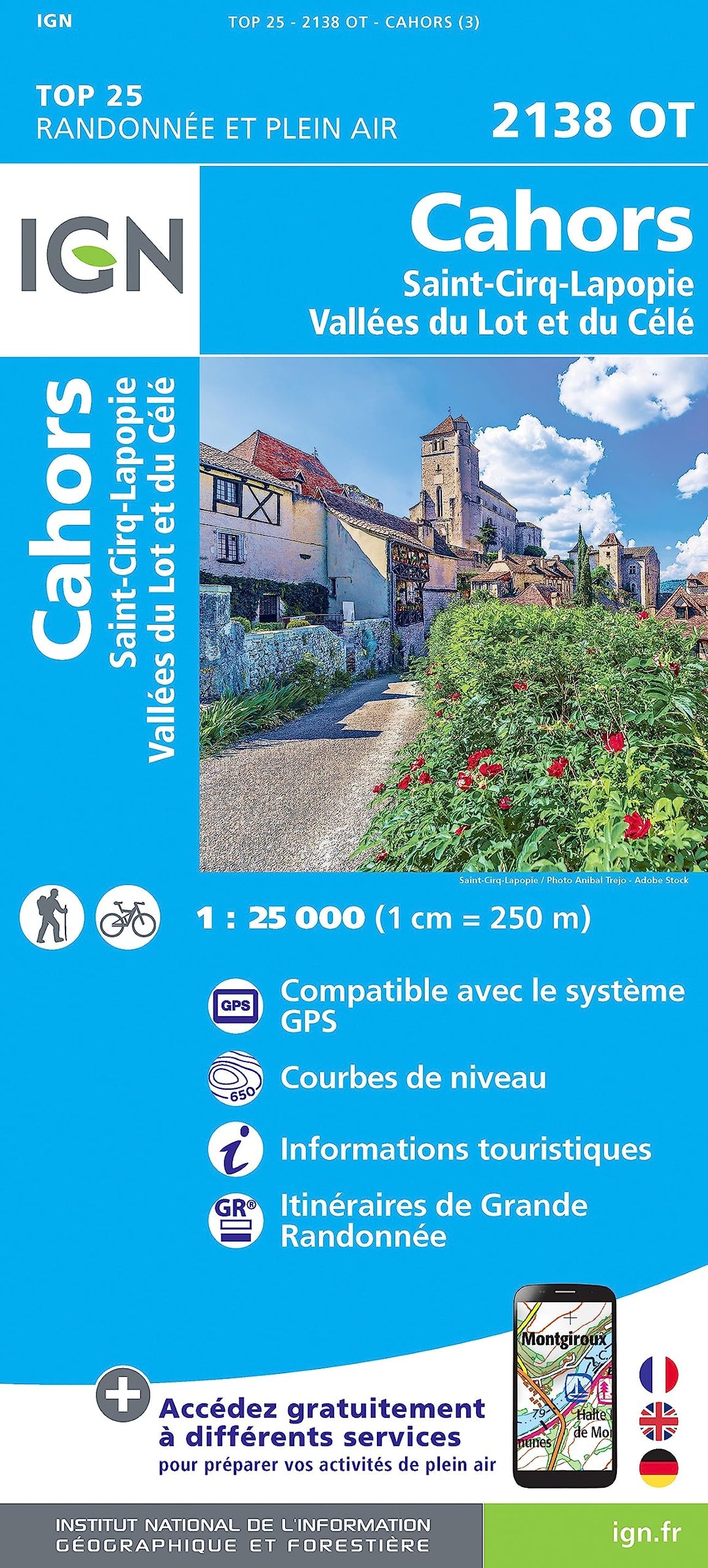 2138OT Cahors Saint-Cirq-Lapopie.Vallées du Lot et du Célé (TOP 25), Karte