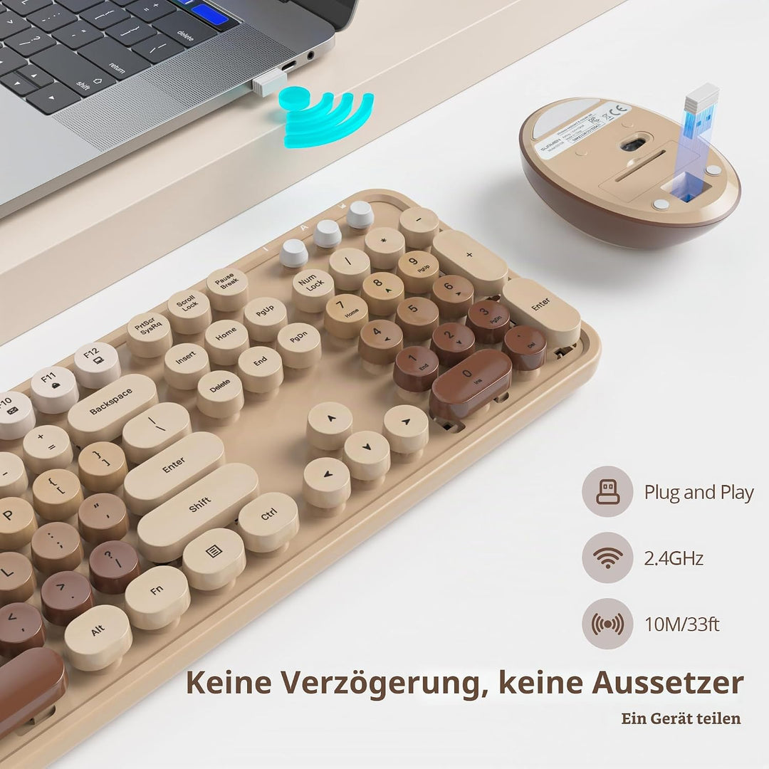 SbocKeeb Kabellose Tastatur und Maus, 104 Schreibmaschinen Tastatur in Voller Grösse mit Nummernbloc