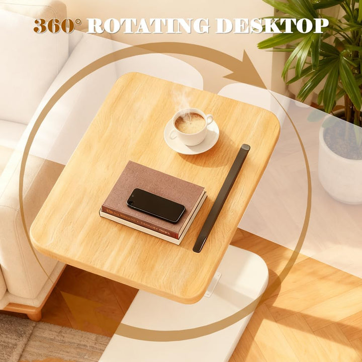 360° Drehbarer Beistelltisch, C-Form Höhenverstellbar, Nachttisch Kaffeetisch Sofatisch mit Metallge