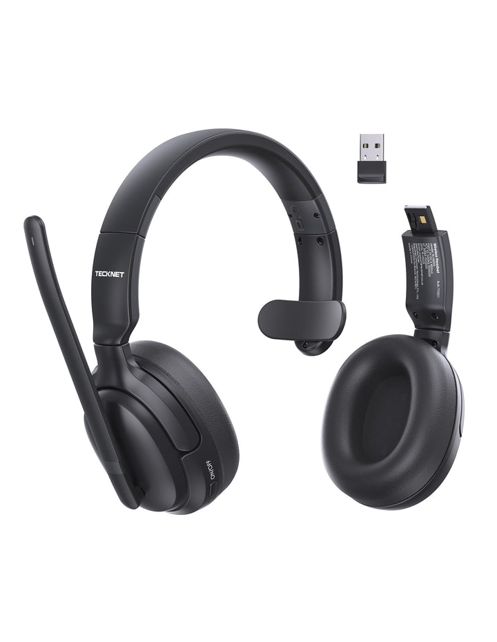 TECKNET Bluetooth Headset mit Mikrofon, kopfhörer kabellos mit BT5.4 Technologie, Mono/Stereo 2-in-1