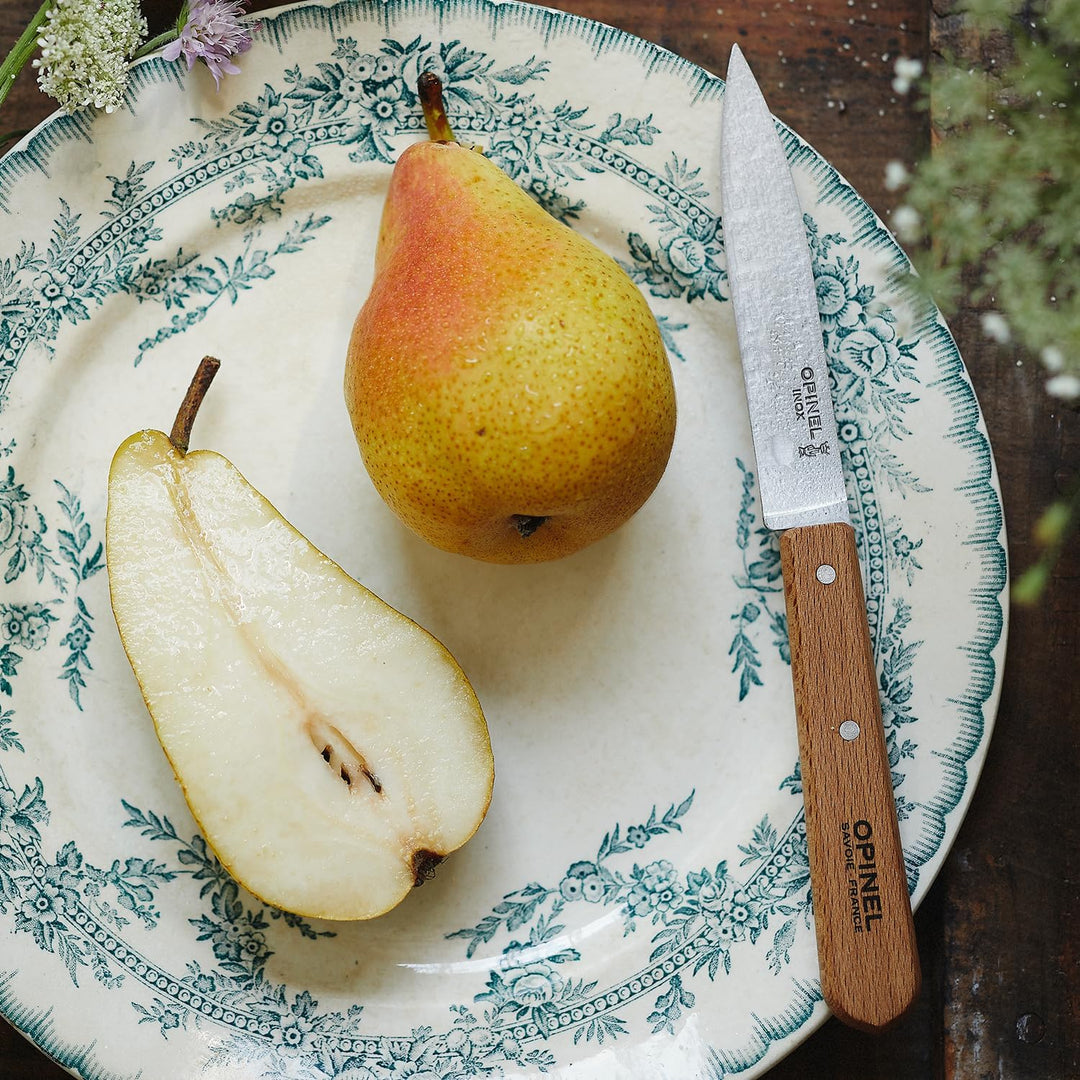 Opinel 254458 Essentials Küchenmesser Set-4 teilig-rostfreier Sandvik Stahl-Olivenholz Griffe, Mehrf