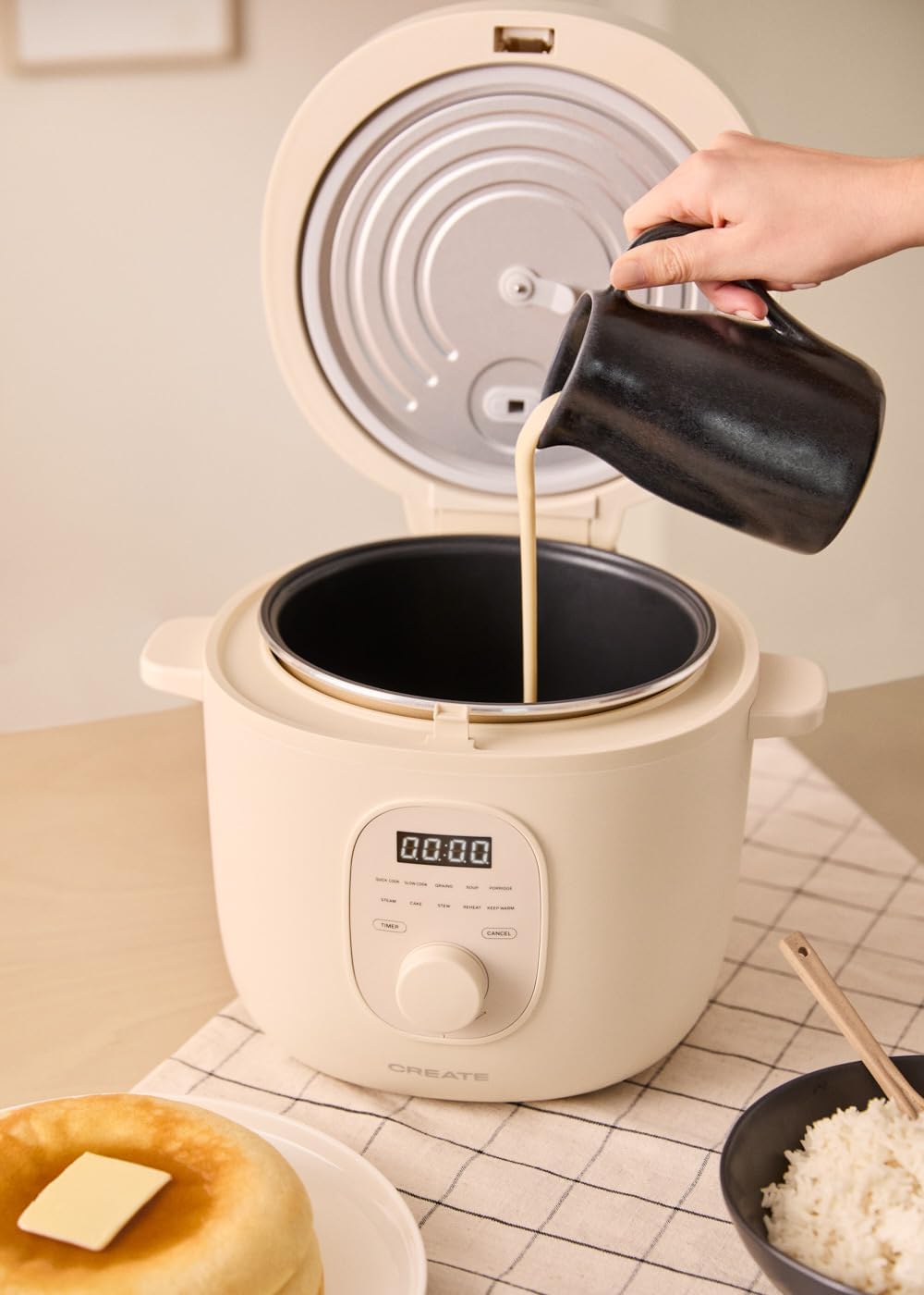 CREATE/RICE COOKER/Multifunktioneller Elektrischer Reiskocher 3L Cremeweiss/Programmierbar bis zu 24