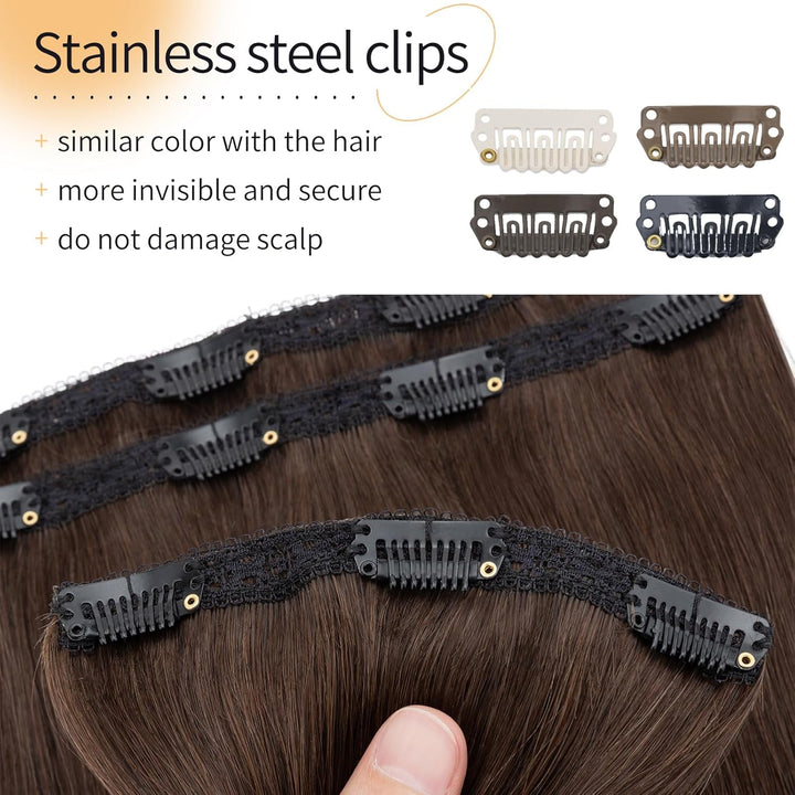 S-noilite Clip in Extensions Echthaar Dunkelbraun 25cm 56g Extensions Clip in Echthaar Haarverlänger