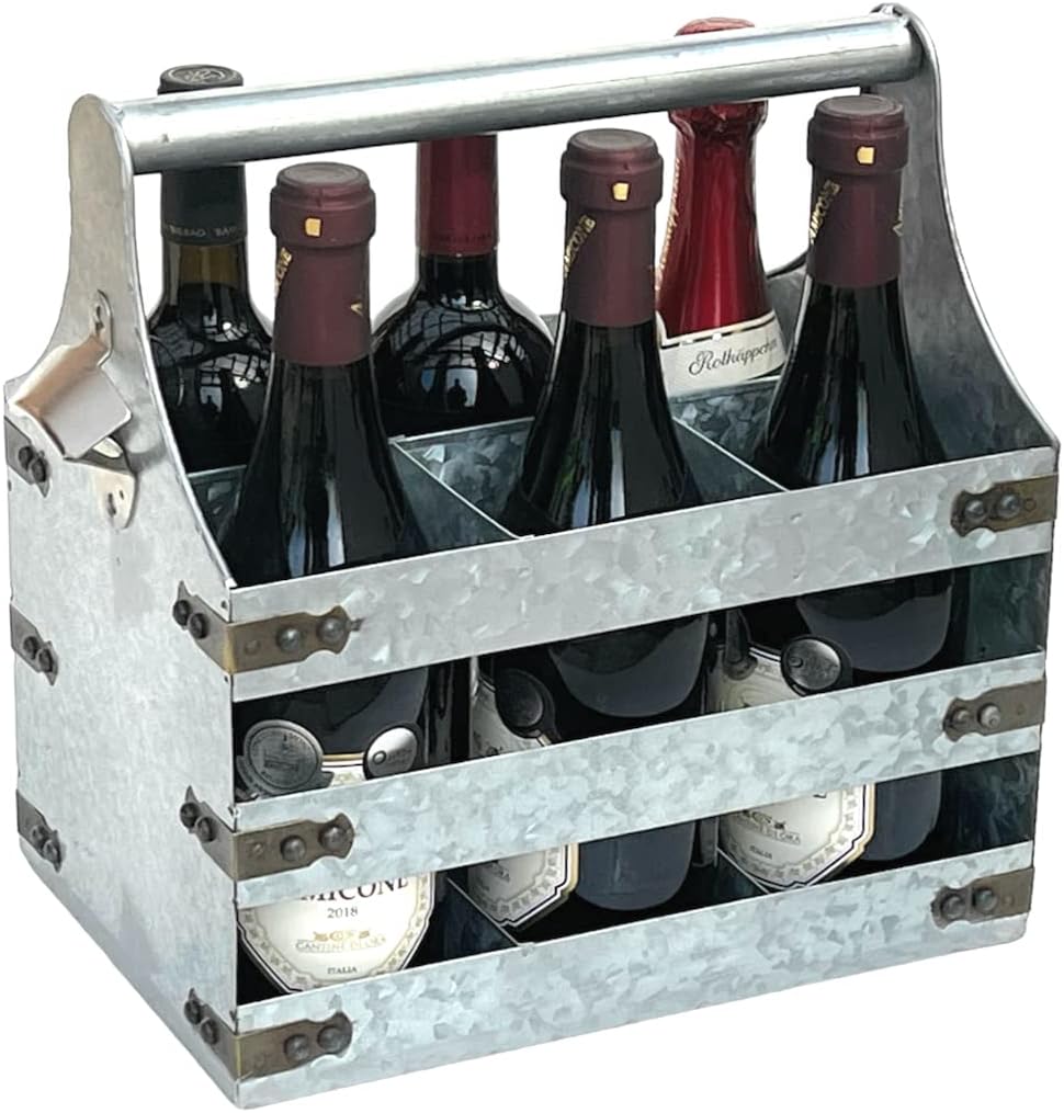 DanDiBo Weinträger Metall mit Öffner 96403 Flaschenträger 6 Flaschen Flaschenkiste Flaschenöffner Fl