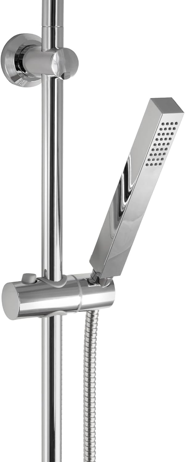 'aquaSu® Duschsystem Proda mit Regendusche & Handbrause eckig | Stab-Handbrause & Kopfbrause | je 1