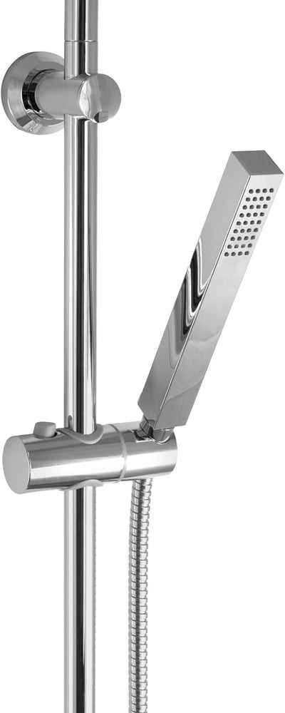 'aquaSu® Duschsystem Proda mit Regendusche & Handbrause eckig | Stab-Handbrause & Kopfbrause | je 1