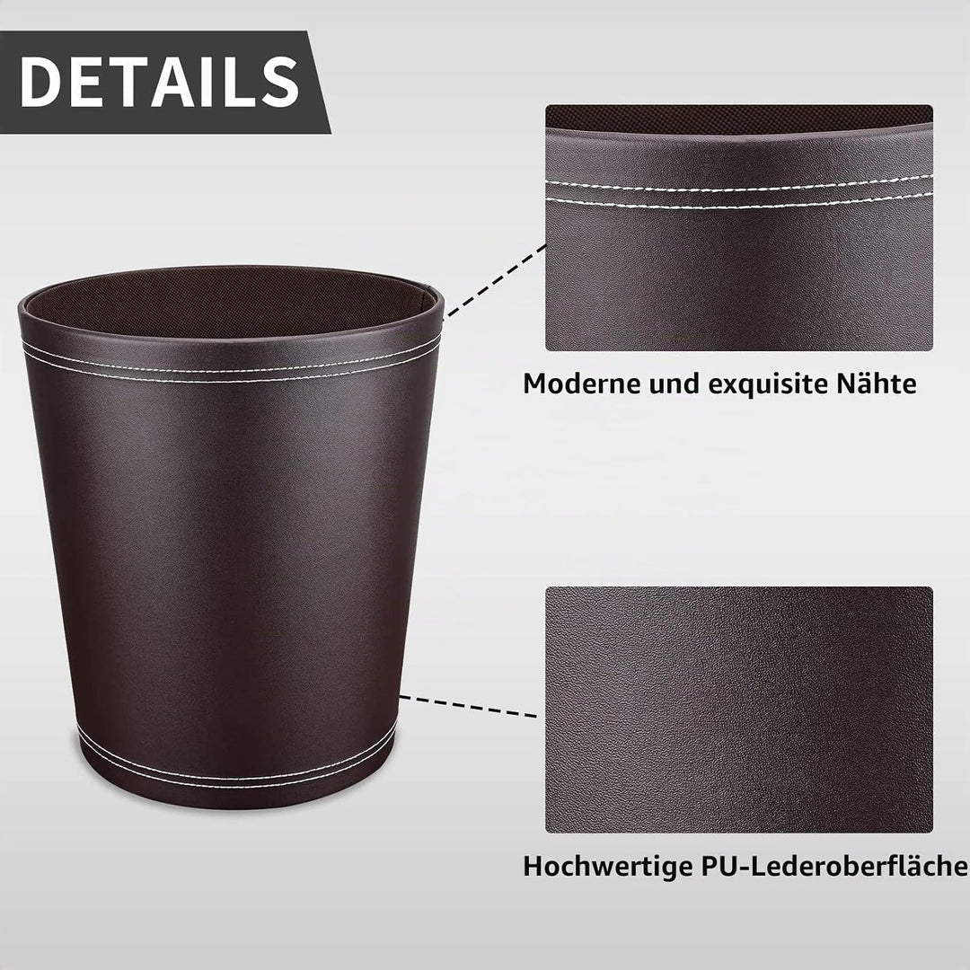 GORESE Papierkorb Büro - Papierkorb aus Leder in Schwarz, modernes Design, Mülleimer für Küche, Bad,