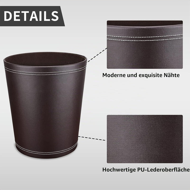 GORESE Papierkorb Büro - Papierkorb aus Leder in Schwarz, modernes Design, Mülleimer für Küche, Bad,