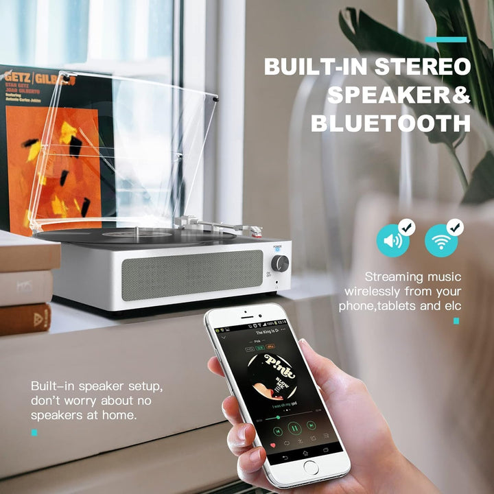 Trynnay Plattenspieler mit Lautsprecher Vinyl Schallplattenspieler Wireless LP Phonograph mit Eingeb