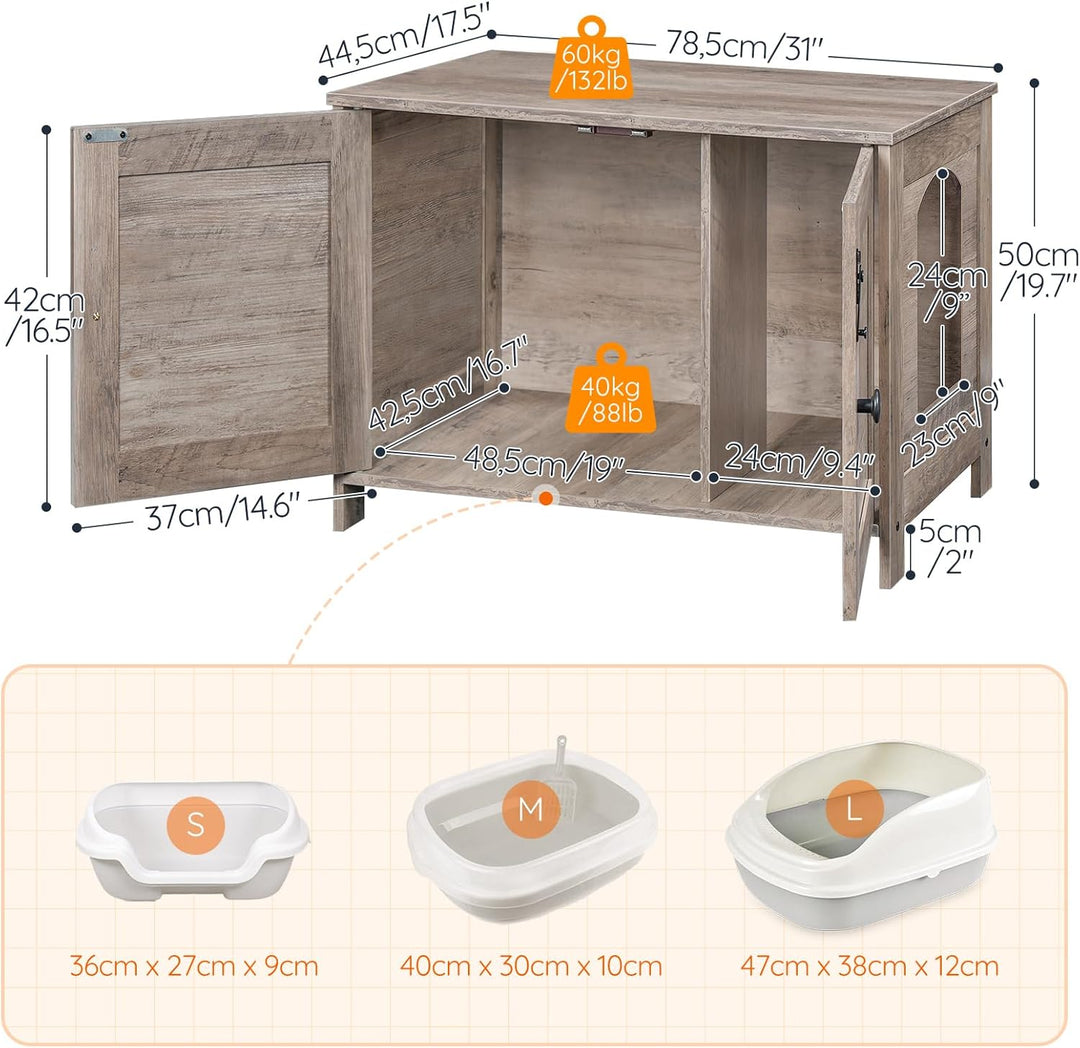 HOOBRO Katzenschrank, Katzenklo Schrank, Katzenhaus mit Tür und separater Trennwand, Sitzbank, Katze