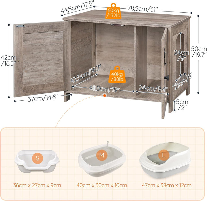 HOOBRO Katzenschrank, Katzenklo Schrank, Katzenhaus mit Tür und separater Trennwand, Sitzbank, Katze