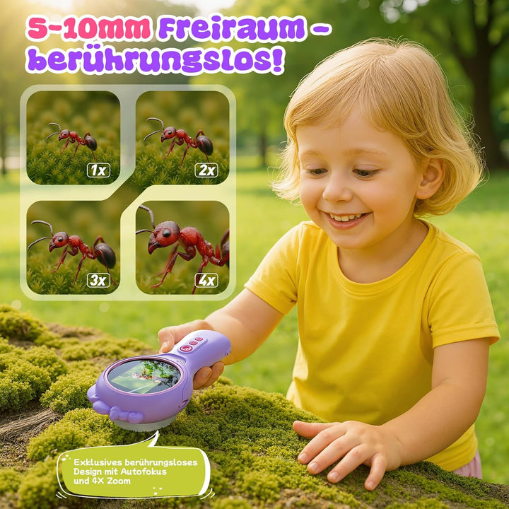 Einhorn Handy Digitales Mikroskop für Kinder, Tragbares Taschenmikroskop mit Licht 2,0" IPS-Bildschi